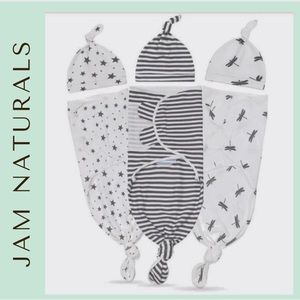NIB Jam Naturals Swaddle & Hat 3pk